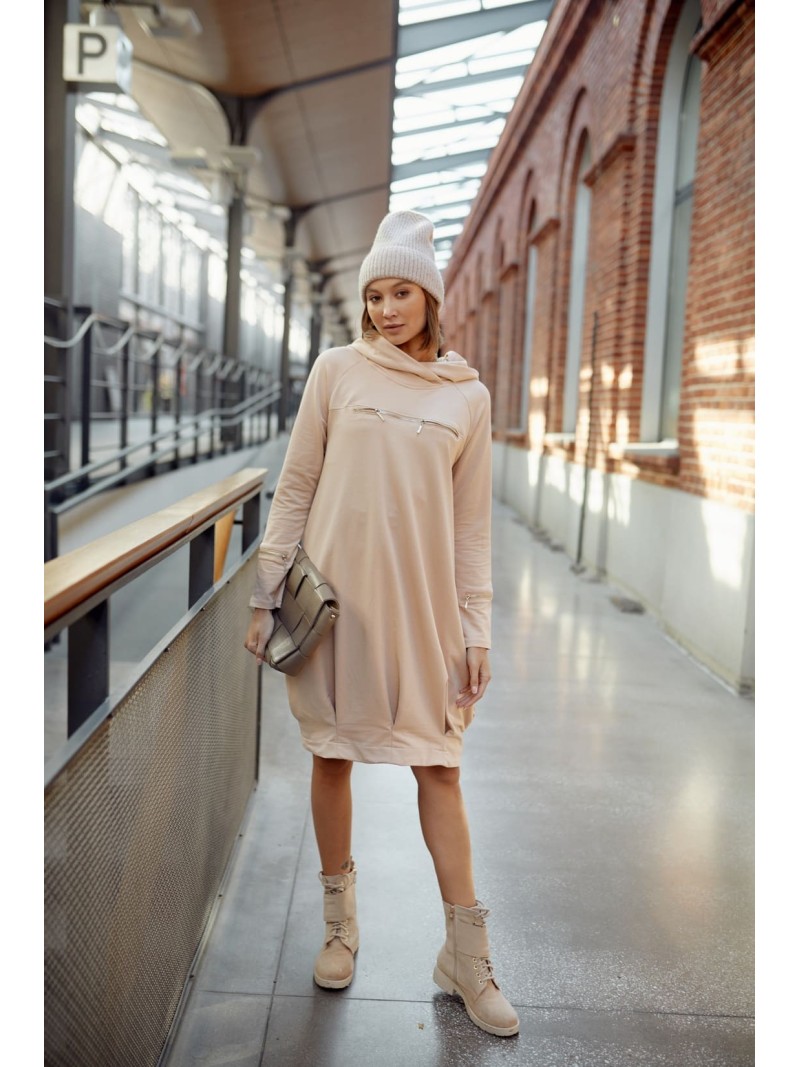 Beige bomber dress with hood FI722 - Online store - Boutique